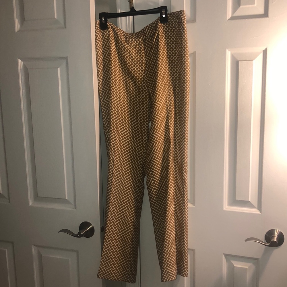Sz. 8 JMcLaughlin brown & ivory basket weave flatfront, full-lined pants